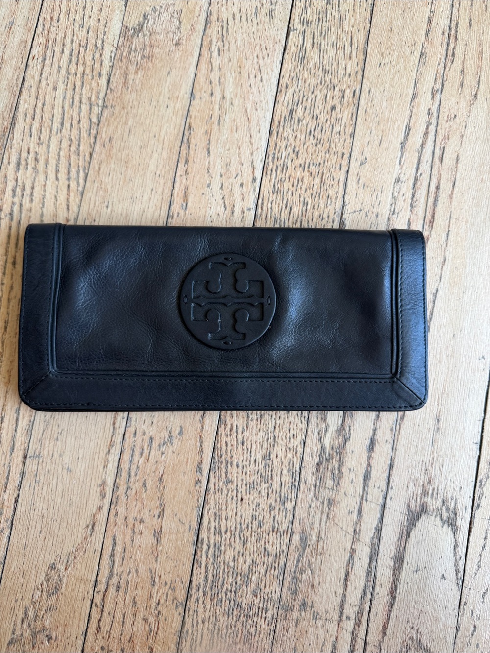 Tory Burch Black Leather Logo Continental Wallet